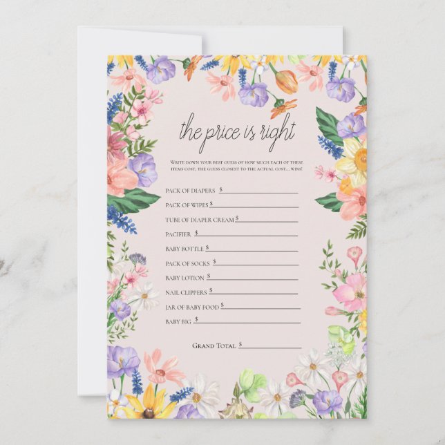 Wildflower Spring Price is Right Game Card (Front)