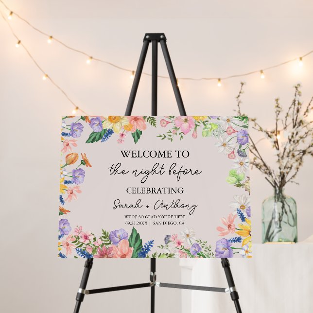 Wildflower Spring Rehearsal Dinner Welcome Sign  (In Situ (Stand))