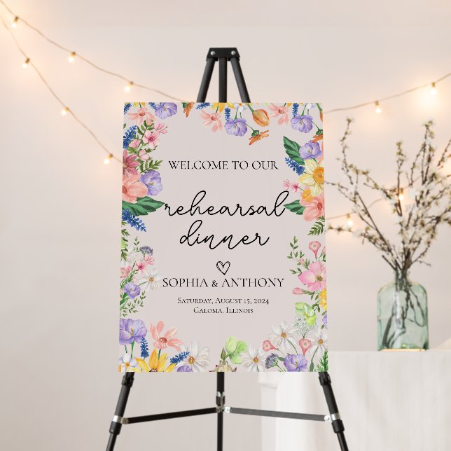 Wildflower Spring Rehearsal Dinner Welcome Sign (In Situ (Stand))