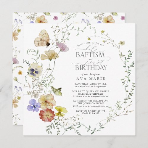 Wildflower Spring Summer Baptism 1st Birthday Invitation