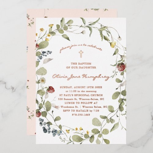 Wildflower Spring Summer Floral Baptism  Foil Invitation
