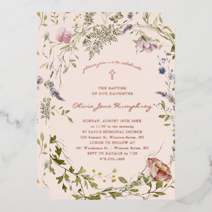 Wildflower Spring Summer Floral Baptism Foil Invitation