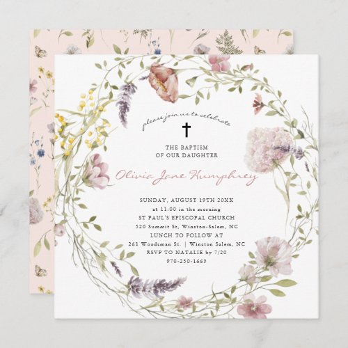 Wildflower Spring Summer Floral Baptism Invitation