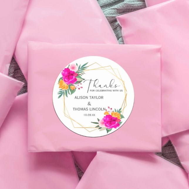 Wildflower Spring Thanks Classic Round Sticker (watercolor flowers in shades of pink and white in rustic garden greenery. #wildflowers #chic #floral)