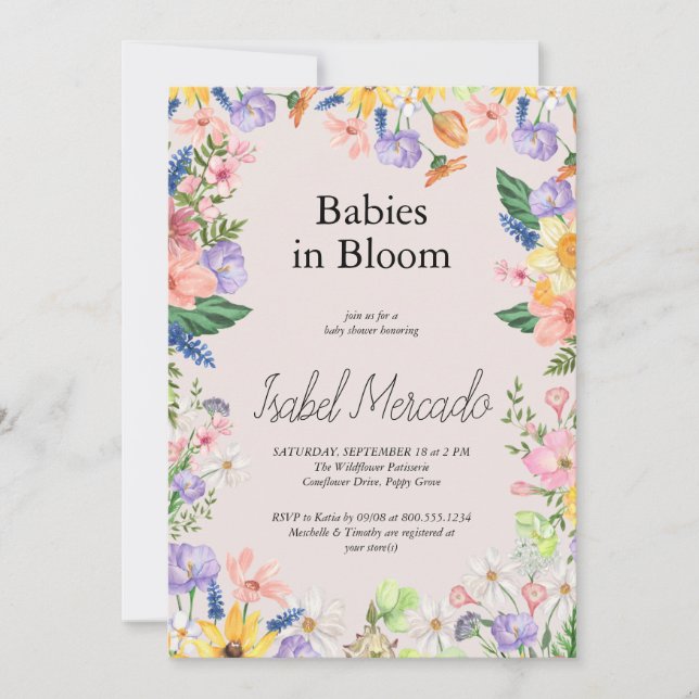 Wildflower Spring Watercolor Babies in Bloom  Invitation (Front)