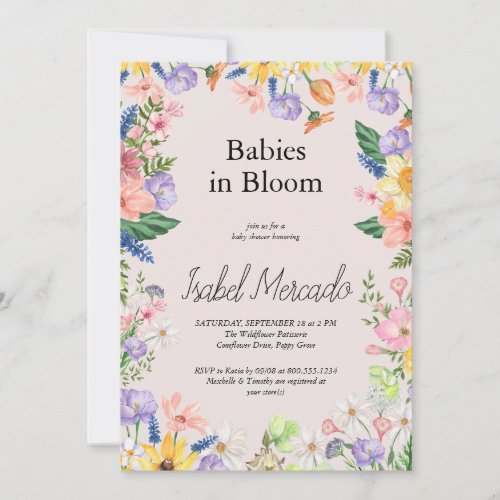 Wildflower Spring Watercolor Babies in Bloom  Invitation