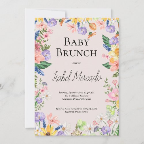 Wildflower Spring Watercolor Baby Brunch Invitation