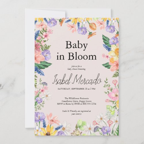 Wildflower Spring Watercolor Baby in Bloom Invitation