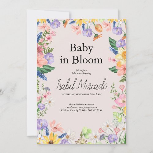 Wildflower Spring Watercolor Baby in Bloom Invitation