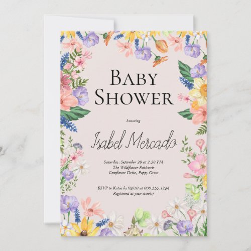 Wildflower Spring Watercolor Baby Shower Invitation