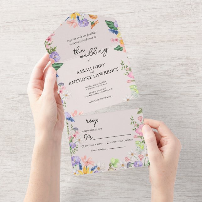 Wildflower Spring Wedding All In One All In One Invitation (Tearaway)