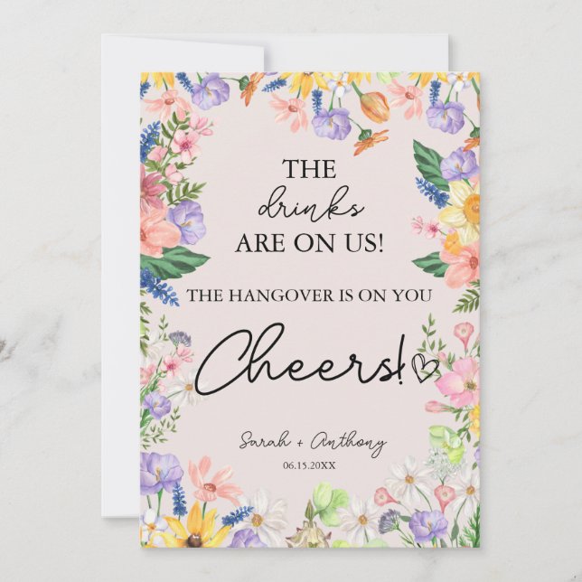 Wildflower Spring Wedding Bar Sign Card (Front)