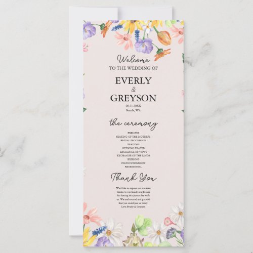 Wildflower Spring Wedding Ceremony Program