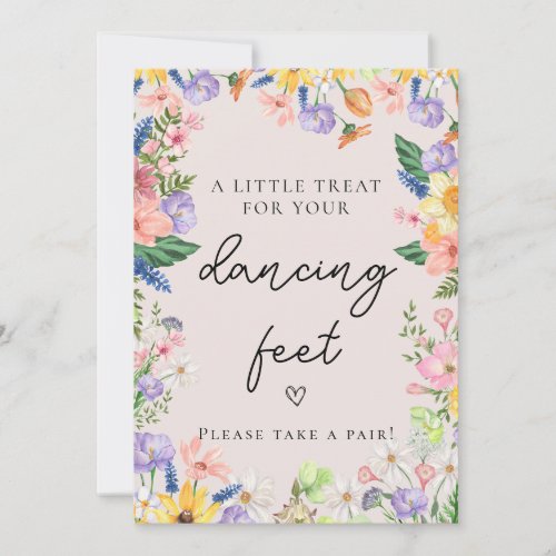 Wildflower Spring Wedding Dancing Feet Sign Card