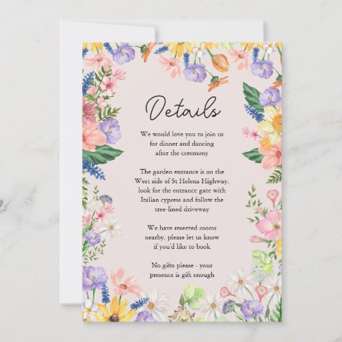 Wildflower Spring Wedding Details Enclosure Card