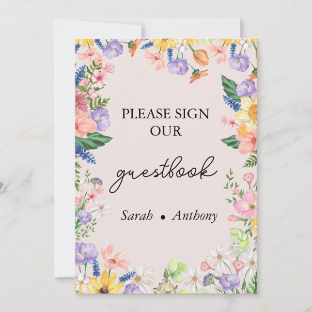 Wildflower Spring Wedding Guest Book Sign Card (Front)