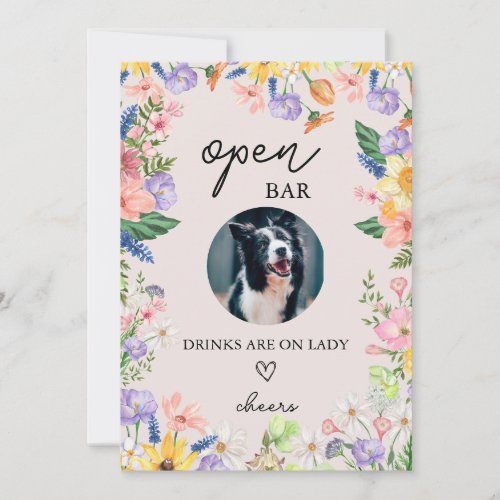 Wildflower Spring Wedding Open Bar Dog Sign Card