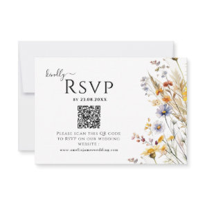 Wildflower Spring  Wedding QR code RSVP Card