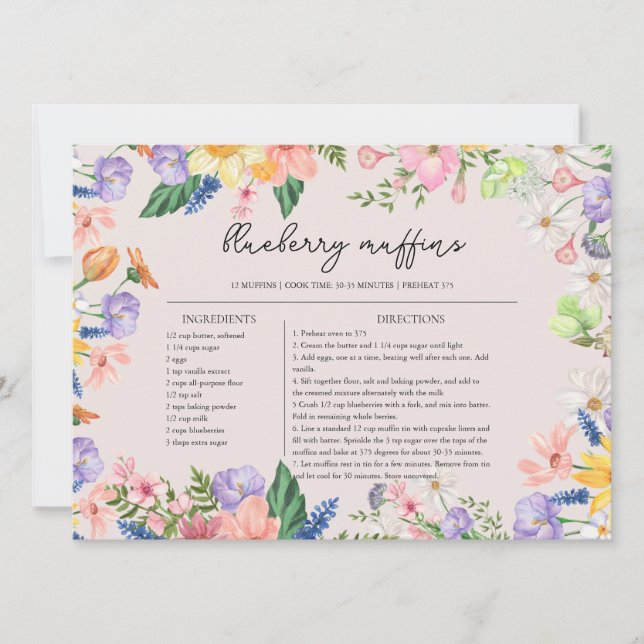 Wildflower Spring Wedding Recipe Card (Front)
