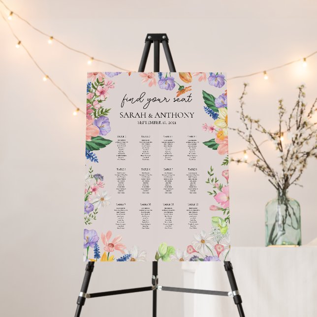 Wildflower Spring Wedding Seating Chart Foam Board (In Situ (Stand))