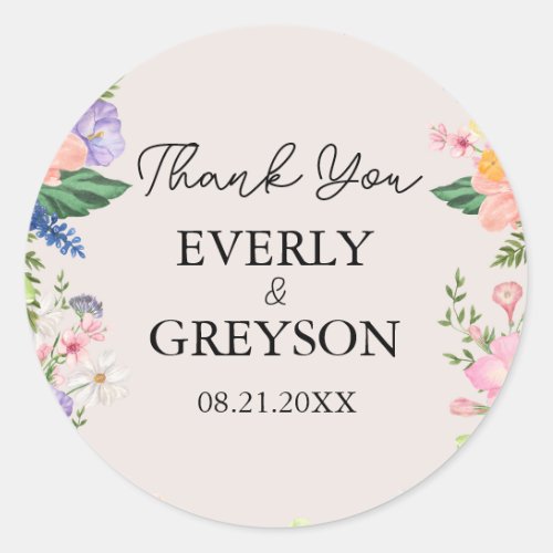 Wildflower Spring Wedding Thank You Classic Round Sticker