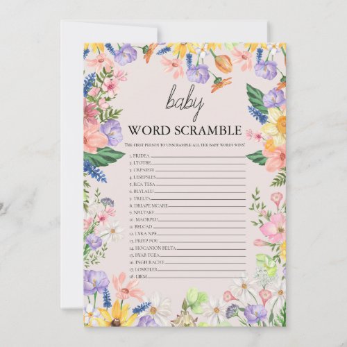 Wildflower Spring Word Scramble Game Card 