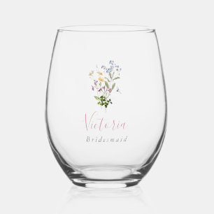 Wildflower Stemless Wine Glass Bridesmaid Gift