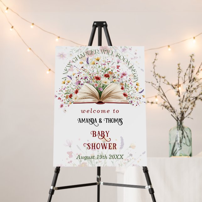 Wildflower Storybook Baby Shower Welcome Sign (In Situ (Stand))