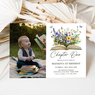 Wildflower Storybook Chapter One Birthday Photo Invitation