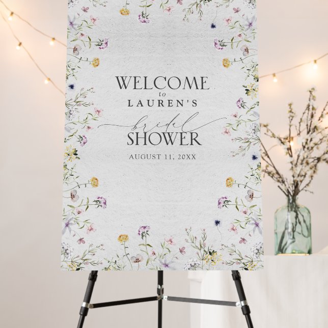 Wildflower Summer Botanical Bridal Shower Welcome Foam Board (In Situ (Stand))