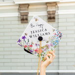 Wildflower Summer Garden & Bees Graduation Cap Top<br><div class="desc">Cute Graduation Cap Topper designed with summer botanical wildflowers and bumble bees and the sweet quote 'Bee Happy!'</div>