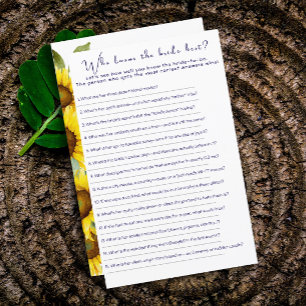 Wildflower sunflower bridal shower party game