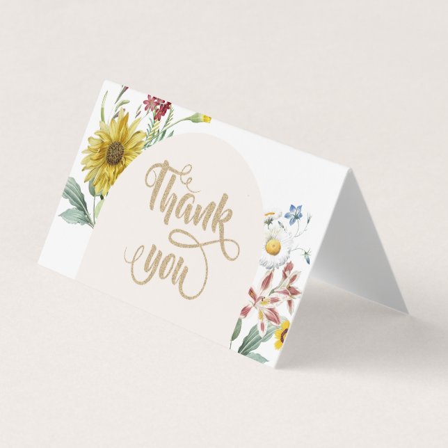 Wildflower Sunflower Butterflies Thank You Business Card (Front)