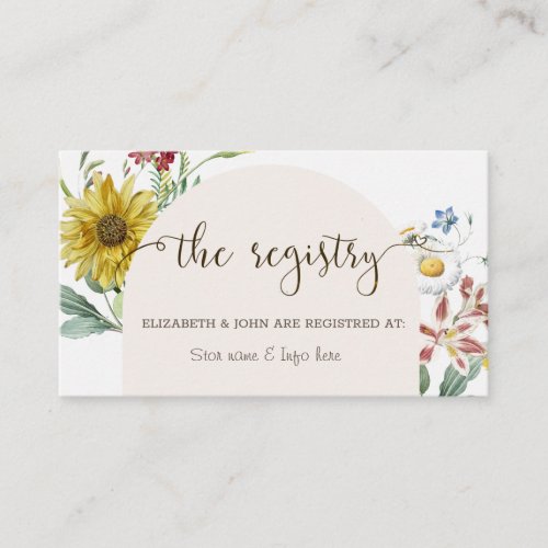 Wildflower Sunflower Butterflies Wedding Registry Enclosure Card