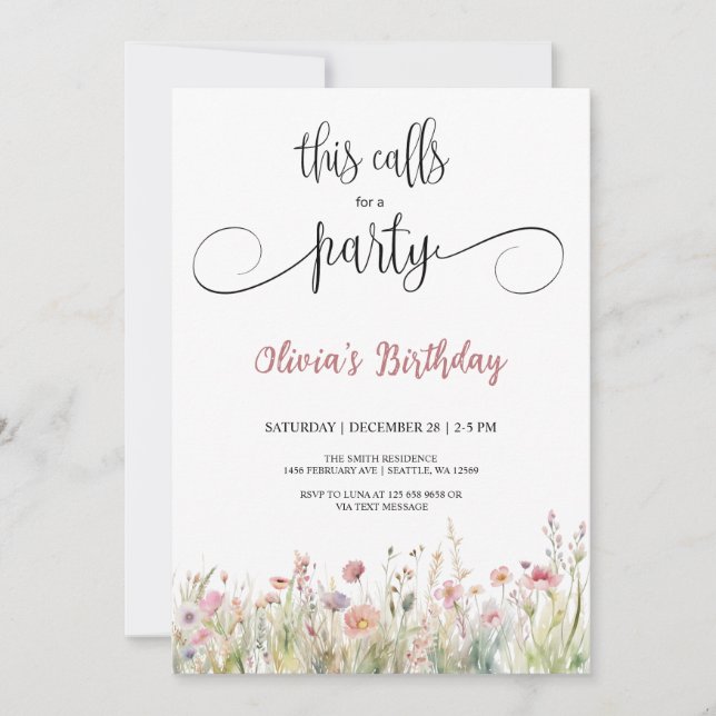 Wildflower surprise birthday invitation (Front)