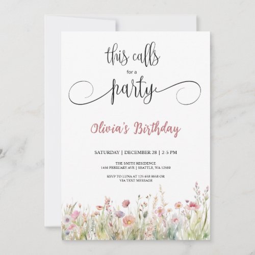 Wildflower surprise birthday invitation