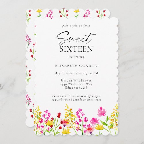 Wildflower Sweet 16 Birthday Watercolor  Invitation