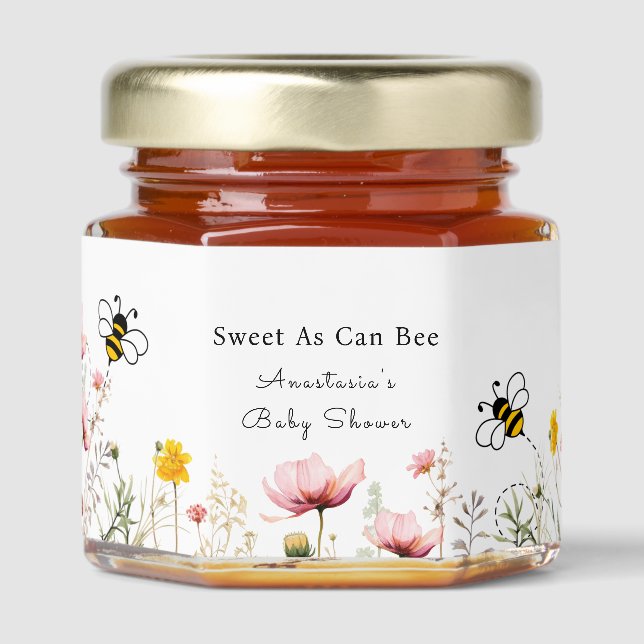 Wildflower Sweet As Can Bee  Baby Shower Honey Jar Favors (Front)