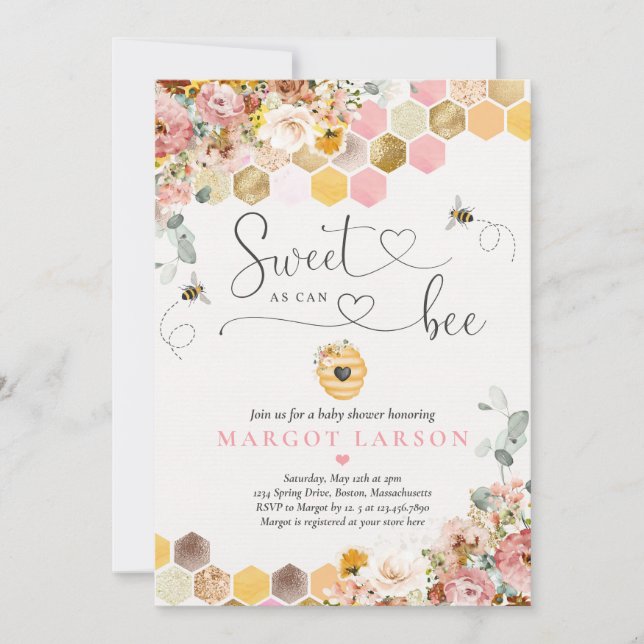 Wildflower Sweet As Can Bee Baby Shower  Invitation (Front)