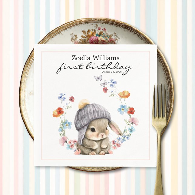 Wildflower Sweet Bunny 1st Birthday Party Napkin (Wildflower Sweet Bunny 1st Birthday Party Napkin 2)