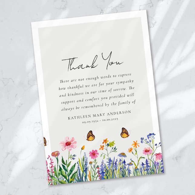 Wildflower Sympathy Funeral Thank You Card (Creator Uploaded)