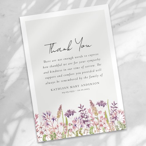 Wildflower Sympathy Funeral Thank You Card
