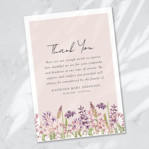 Wildflower Sympathy Funeral Thank You Card