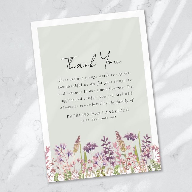 Wildflower Sympathy Funeral Thank You Card (Creator Uploaded)