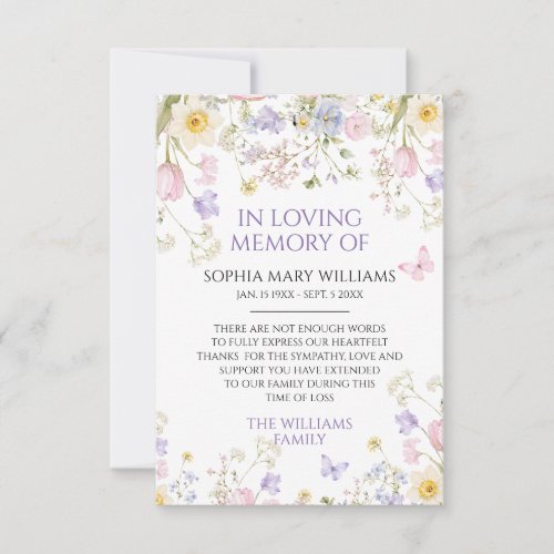 Wildflower Sympathy Memory Thank You Card