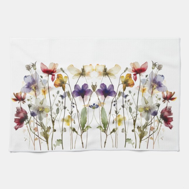 Wildflower Symphony: Vibrant Watercolor Art Kitchen Towel (Horizontal)