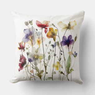 Wildflower Symphony: Vibrant Watercolor Art Throw Pillow