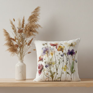 Wildflower Symphony: Vibrant Watercolor Art Throw Pillow
