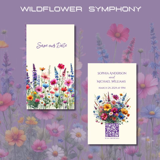 Wildflower Symphony-Wedding Save The Date- Business Card (Wildflower Symphony Wedding Save the Date-Colorful, Rustic, Country, Bohemian, Elegant)
