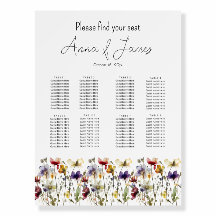 Wildflower Table Seating Chart, custom Foam Board